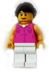 LEGO Minifigure-Dark Pink Vest and Heart Necklace, White Legs, Dark Brown Hair Ponytail Long French Braided-Town / City-CTY181-Creative Brick Builders
